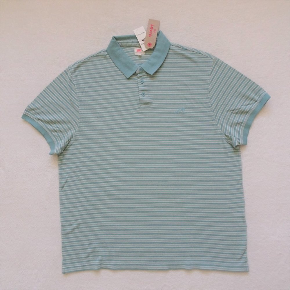 Levi's Polo Shirt Big Men's Size 3XL Green Stripe Cotton Short Sleeve